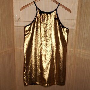 Gilli Womens Gold Reversible Sequin Mini Dress Small